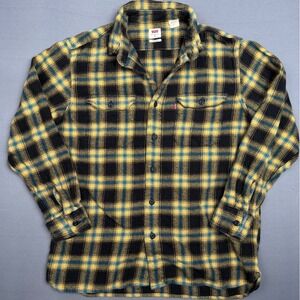 Levi's Relaxed Fit Flannel Shirt Mens Medium Yellow Black Plaid Button Up